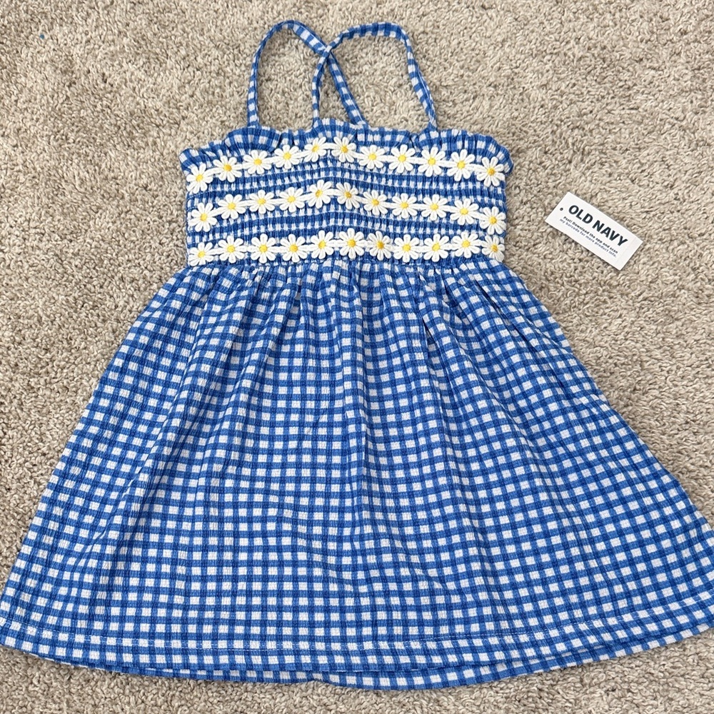 Old Navy Blue Gingham Daisy Smocked Sundress - Kids
